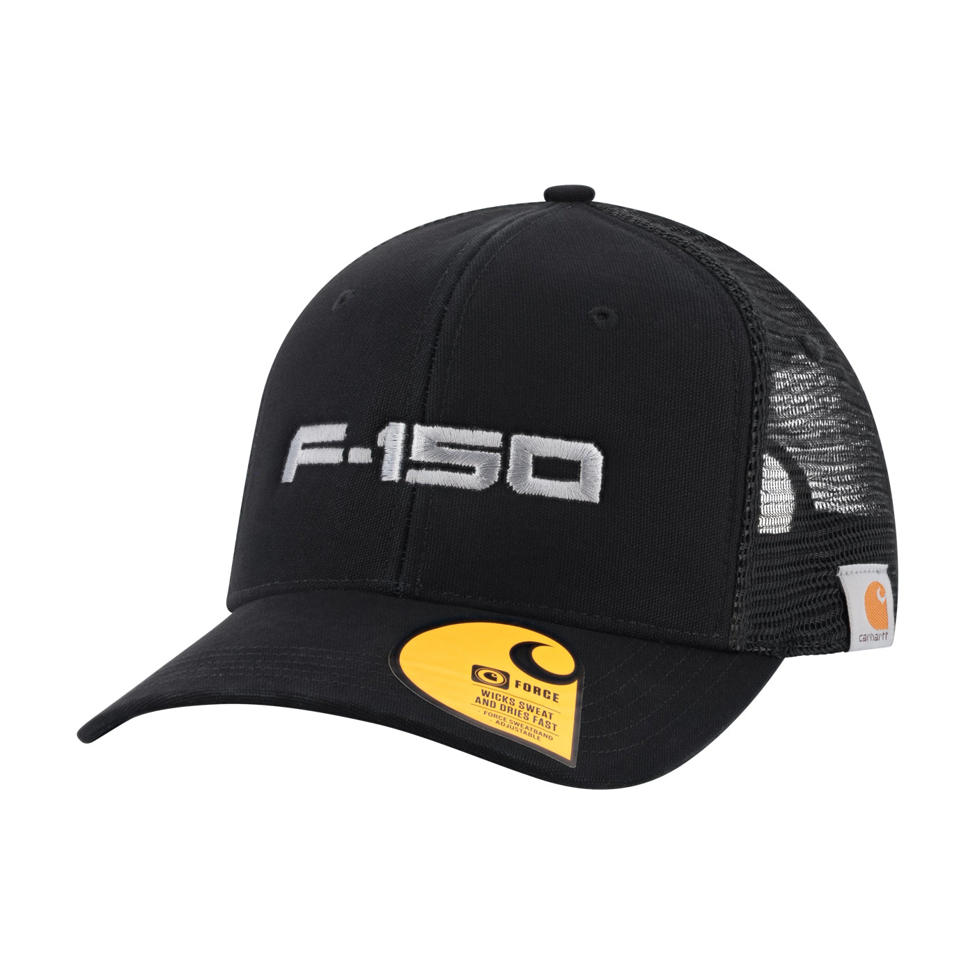 black Ford F-150 carhartt hat with a mesh back